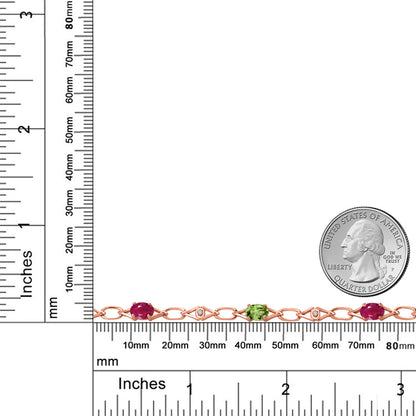 3.34カラット  天然 ルビー チェーン ブレスレット  天然石 ペリドット シルバー925 18金 ピンクゴールド 加工  7月 誕生石