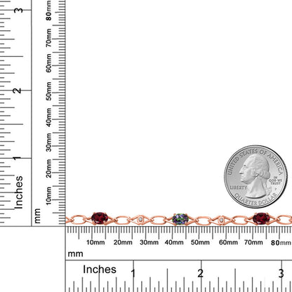 3.34カラット 天然 ロードライトガーネット チェーン ブレスレット 天然石 ミスティックトパーズ シルバー925 18金 ピンクゴールド 加工 1月 誕生石