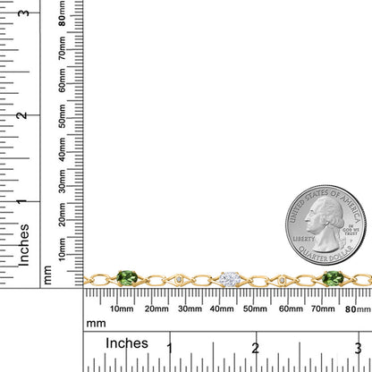 3.04カラット 天然 グリーントルマリン チェーン ブレスレット モアサナイト シルバー925 18金 イエローゴールド 加工 10月 誕生石