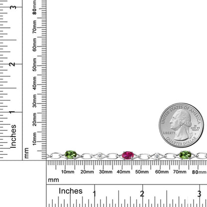 3.04カラット 天然 グリーントルマリン チェーン ブレスレット シンセティック ルビー シルバー925 10月 誕生石