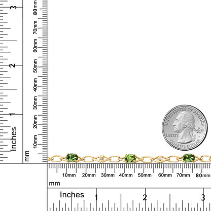 3.04カラット 天然 グリーントルマリン チェーン ブレスレット 天然石 ペリドット シルバー925 18金 イエローゴールド 加工 10月 誕生石