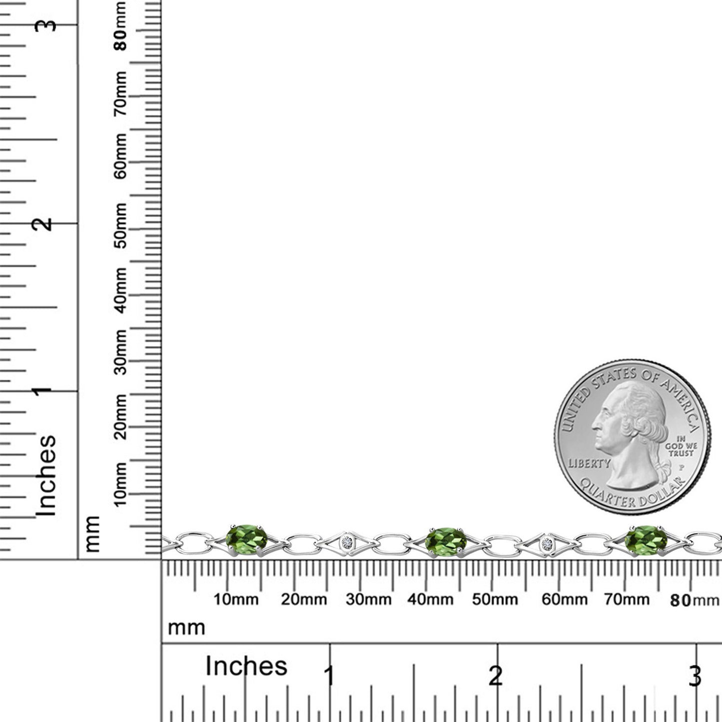 3.04カラット 天然 グリーントルマリン チェーン ブレスレット シルバー925 10月 誕生石