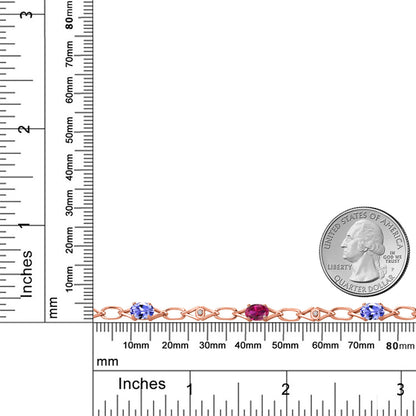 2.89カラット 天然石 タンザナイト チェーン ブレスレット シンセティック ルビー シルバー925 18金 ピンクゴールド 加工 12月 誕生石