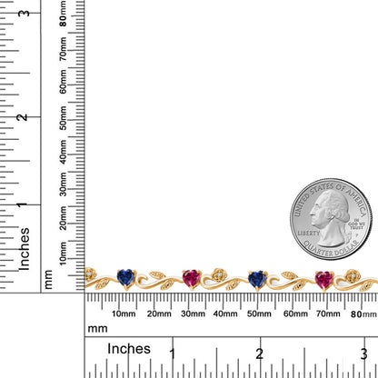 5.54カラット  シンセティック サファイア ブレスレット  シンセティック ルビー シルバー925 18金 イエローゴールド 加工  9月 誕生石