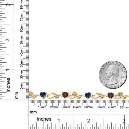 5.29カラット  シンセティック サファイア ブレスレット  天然 ロードライトガーネット シルバー925 18金 イエローゴールド 加工  9月 誕生石