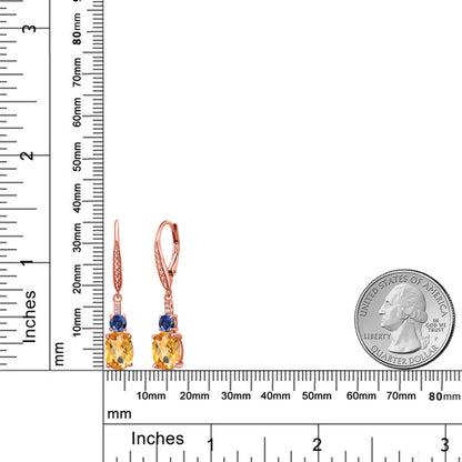 3.83カラット 天然 シトリン ピアス シンセティック サファイア シルバー925 18金 ピンクゴールド 加工 11月 誕生石