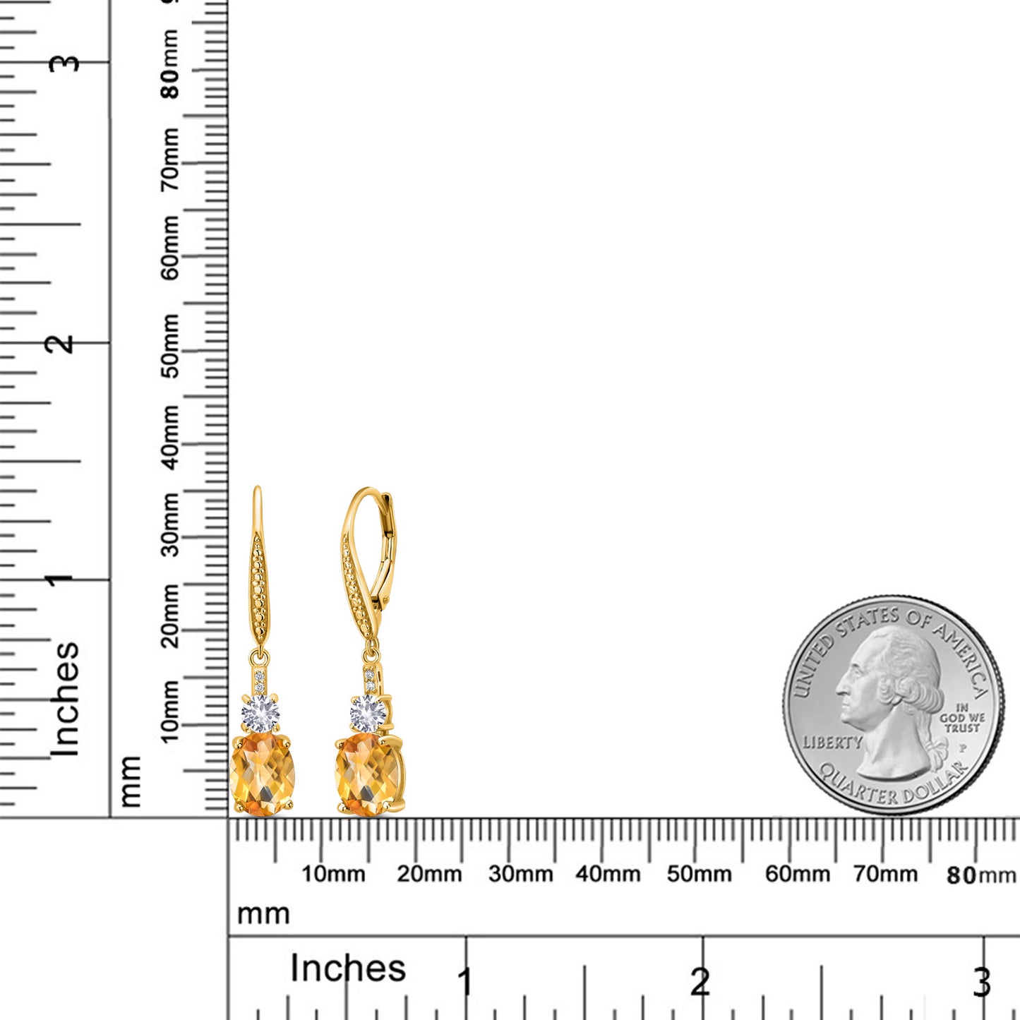 3.83カラット 天然 シトリン ピアス シンセティック ホワイトサファイア シルバー925 18金 イエローゴールド 加工 11月 誕生石