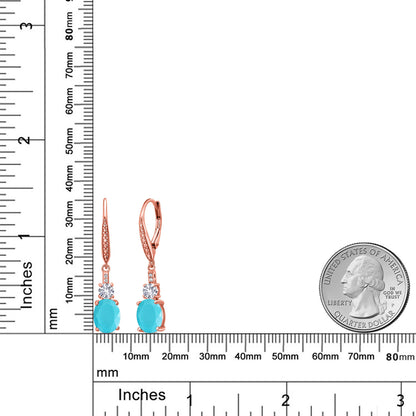 3.53カラット 天然石 ターコイズ ピアス シンセティック ホワイトサファイア シルバー925 18金 ピンクゴールド 加工 12月 誕生石