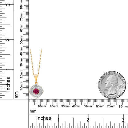 0.61カラット シンセティック ルビー ネックレス 天然 ダイヤモンド シルバー925 18金 イエローゴールド 加工 7月 誕生石