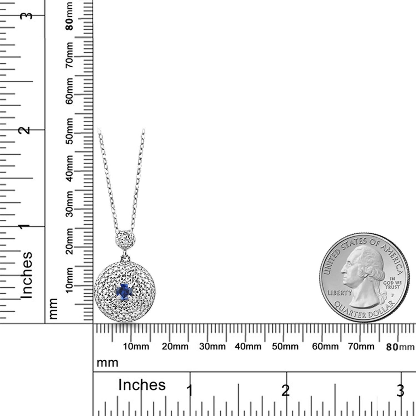 0.26カラット  シンセティック サファイア ネックレス  天然 ダイヤモンド ロジウム プレーティング  9月 誕生石