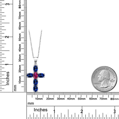 3.5カラット シンセティック サファイア クロス ネックレス シンセティック ルビー シルバー925 9月 誕生石