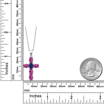 3.1カラット  シンセティック ピンクサファイア クロス ネックレス  シンセティック サファイア シルバー925  9月 誕生石