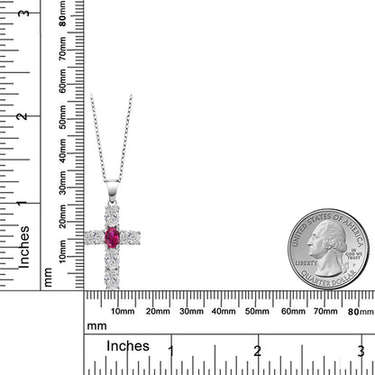 2.5カラット ラボグロウンダイヤモンド クロス ネックレス シンセティック ルビー シルバー925