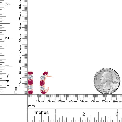 3.18カラット 天然 ルビー フープピアス ラボグロウンダイヤモンド シルバー925 18金 ピンクゴールド 加工 7月 誕生石