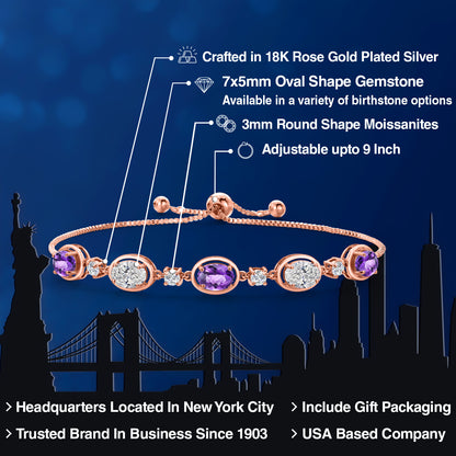 3.75カラット 天然 アメジスト ブレスレット ラボグロウンダイヤモンド シルバー925 18金 ピンクゴールド 加工 2月 誕生石