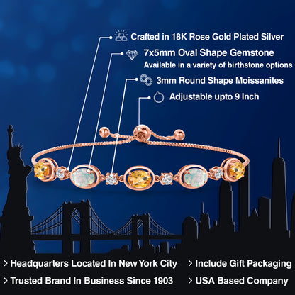 4.28カラット 天然 シトリン ブレスレット シミュレイテッド ホワイトオパール シルバー925 18金 ピンクゴールド 加工 11月 誕生石