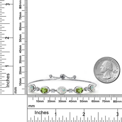 4.9カラット シミュレイテッド ホワイトオパール ブレスレット 天然石 ペリドット シルバー925 10月 誕生石
