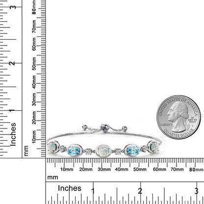 5.6カラット シミュレイテッド ホワイトオパール ブレスレット 天然石 ブルージルコン シルバー925 10月 誕生石