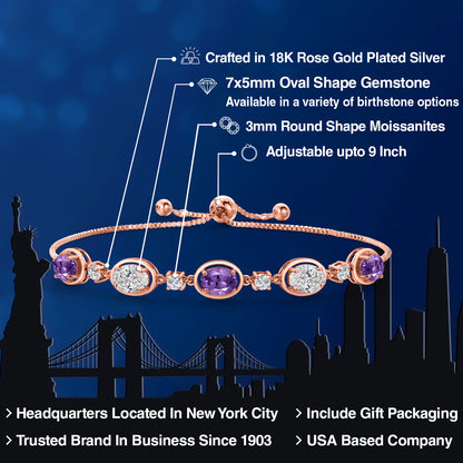 3.75カラット 天然 アメジスト ブレスレット ラボグロウンダイヤモンド シルバー925 18金 ピンクゴールド 加工 2月 誕生石