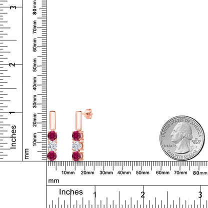 1.95カラット シンセティック ルビー トリロジー ピアス シルバー925 18金 ピンクゴールド 加工 7月 誕生石