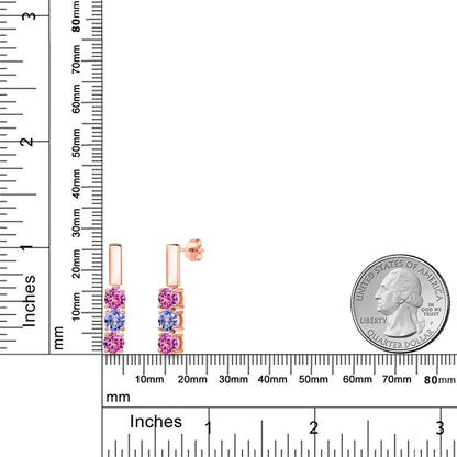 1.56カラット シンセティック ピンクサファイア トリロジー ピアス 天然石 タンザナイト シルバー925 18金 ピンクゴールド 加工 9月 誕生石