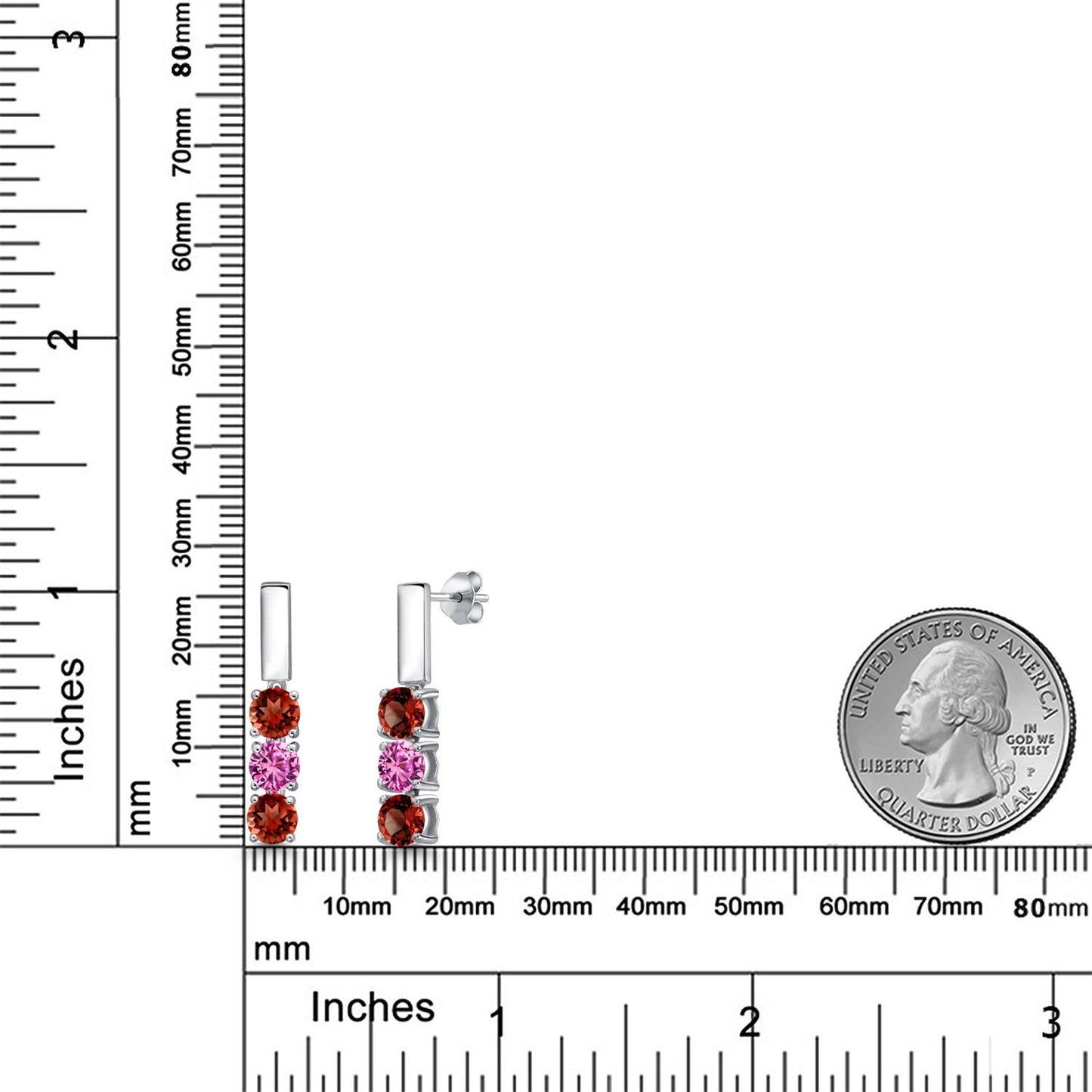 1.65カラット 天然 ガーネット トリロジー ピアス シンセティック ピンクサファイア シルバー925 1月 誕生石