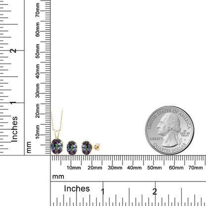 3.5カラット  天然石 ミスティックトパーズ  ネックレス ピアス セット   シルバー925 18金 イエローゴールド 加工  11月 誕生石