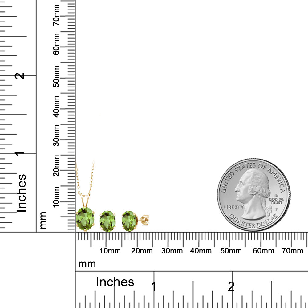 2.75カラット  天然石 ペリドット ネックレス ピアス セット   シルバー925 18金 イエローゴールド 加工  8月 誕生石