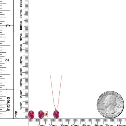 1.85カラット  シンセティック ルビー ネックレス ピアス セット   シルバー925 18金 ピンクゴールド 加工  7月 誕生石