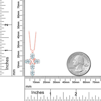2.5カラット  天然 アクアマリン クロス ネックレス   シルバー925 18金 ピンクゴールド 加工  3月 誕生石