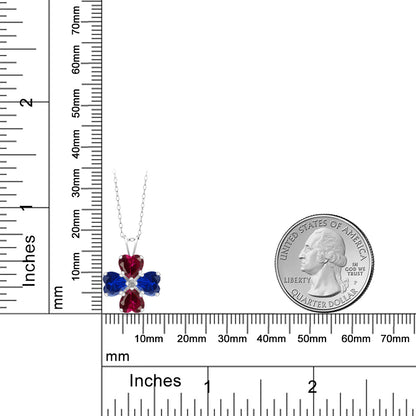 3.84カラット シンセティック ルビー クローバー ネックレス シンセティック サファイア シルバー925 7月 誕生石