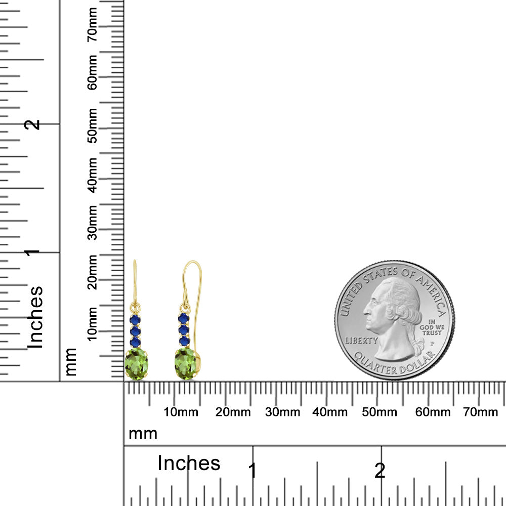 1.27カラット 天然石 ペリドット ピアス シンセティック サファイア 10金 イエローゴールド K10 8月 誕生石