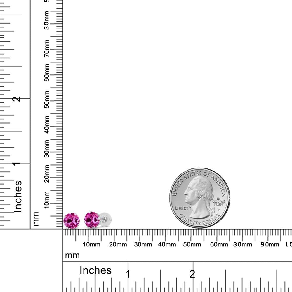 2カラット シンセティック ピンクサファイア ピアス 14金 ホワイトゴールド K14 9月 誕生石