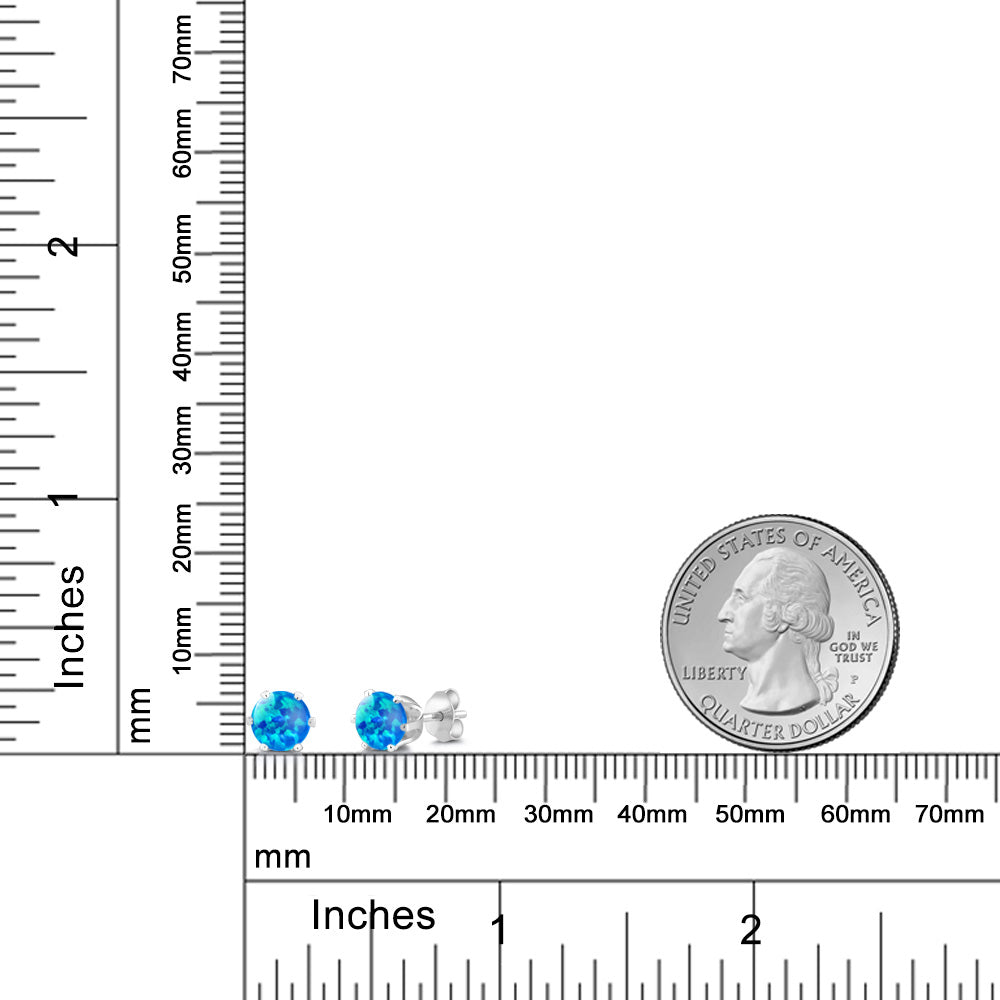 1.5カラット シミュレイテッド ブルーオパール ピアス ブラス シルバープレーティング 10月 誕生石