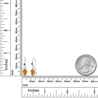 1.47カラット 天然 シトリン ピアス シンセティック サファイア シルバー925 11月 誕生石