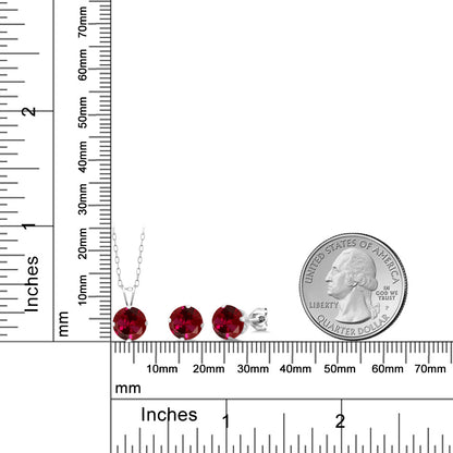 4.65カラット  シンセティック ルビー ネックレス ピアス セット   シルバー925  7月 誕生石