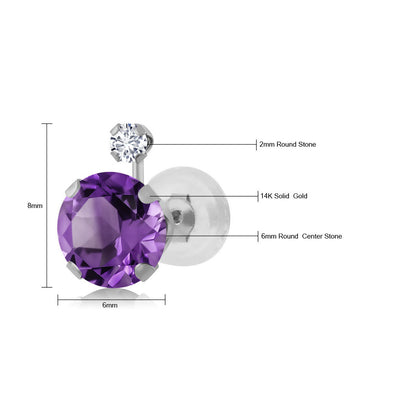 1.57カラット  天然 アメジスト ピアス  天然 ダイヤモンド 14金 ホワイトゴールド K14  2月 誕生石