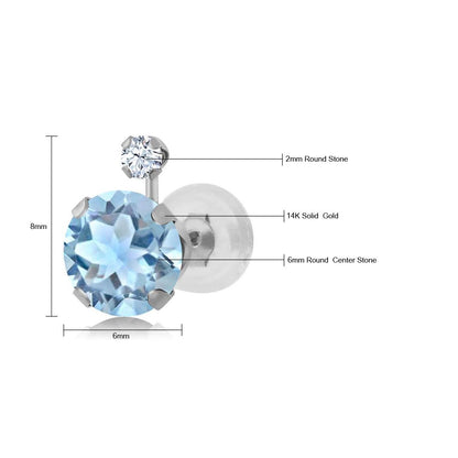 1.58カラット  天然 アクアマリン ピアス  シンセティック ホワイトサファイア 14金 ホワイトゴールド K14  3月 誕生石
