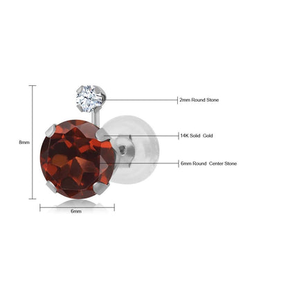 2.08カラット  天然 ガーネット ピアス  シンセティック ホワイトサファイア 14金 ホワイトゴールド K14  1月 誕生石