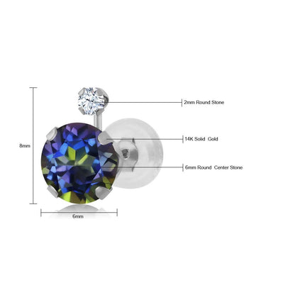 1.68カラット 天然石 ミスティックトパーズ ピアス シンセティック ホワイトサファイア 14金 ホワイトゴールド K14 11月 誕生石