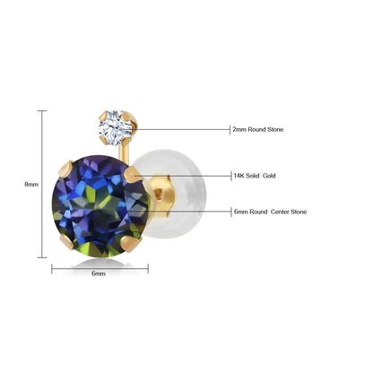 1.68カラット  天然石 ミスティックトパーズ  ピアス  シンセティック ホワイトサファイア 14金 イエローゴールド K14  11月 誕生石