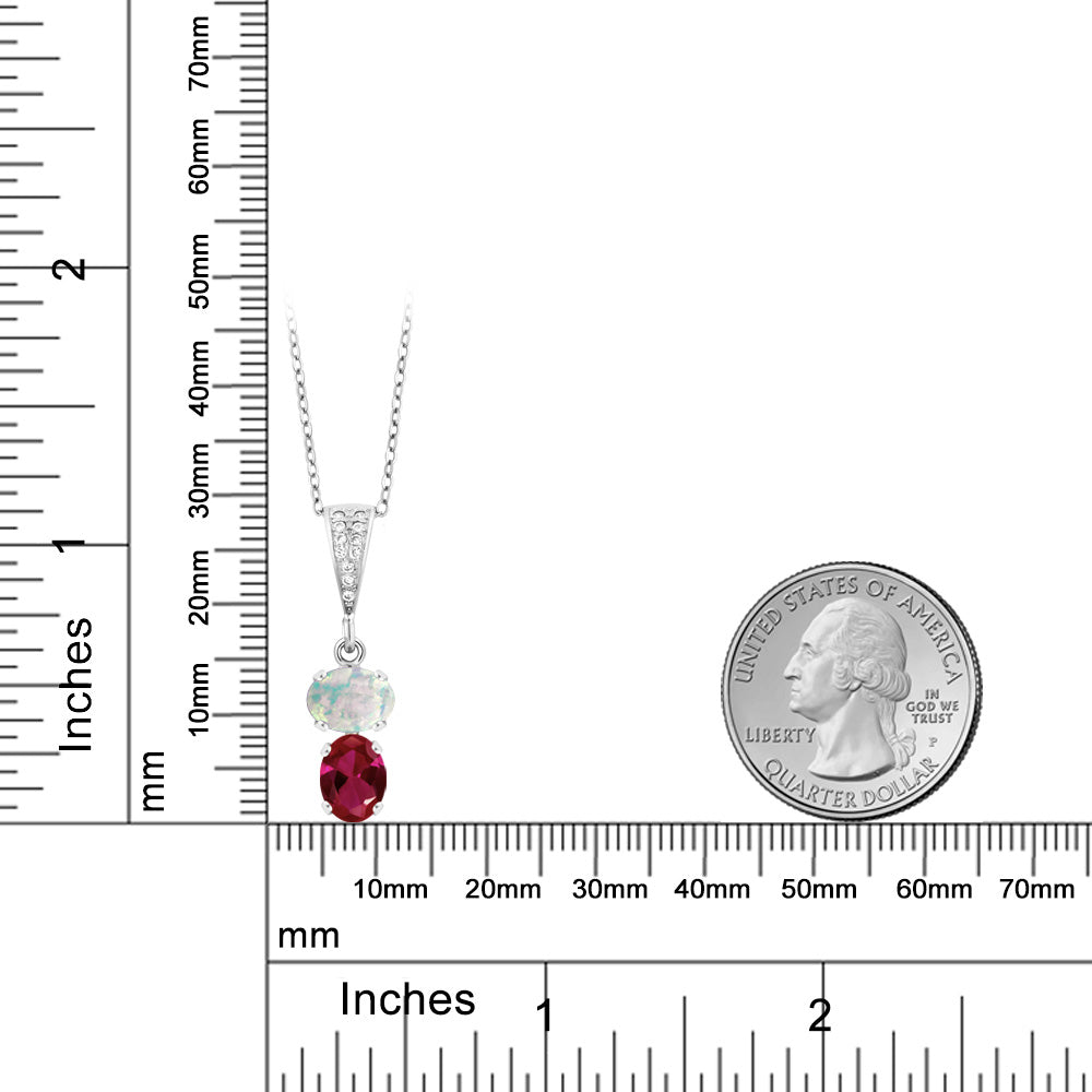 2.27カラット シミュレイテッド ホワイトオパール ネックレス シンセティック ルビー シルバー925 10月 誕生石