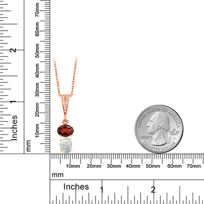 2.57カラット  天然 ガーネット ネックレス  シミュレイテッド ホワイトオパール シルバー925 18金 ピンクゴールド 加工  1月 誕生石