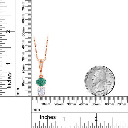 3.57カラット 天然 マラカイト ネックレス モアサナイト シルバー925 18金 ピンクゴールド 加工