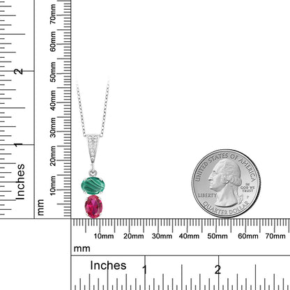 3.42カラット 天然 マラカイト ネックレス シンセティック ルビー シルバー925