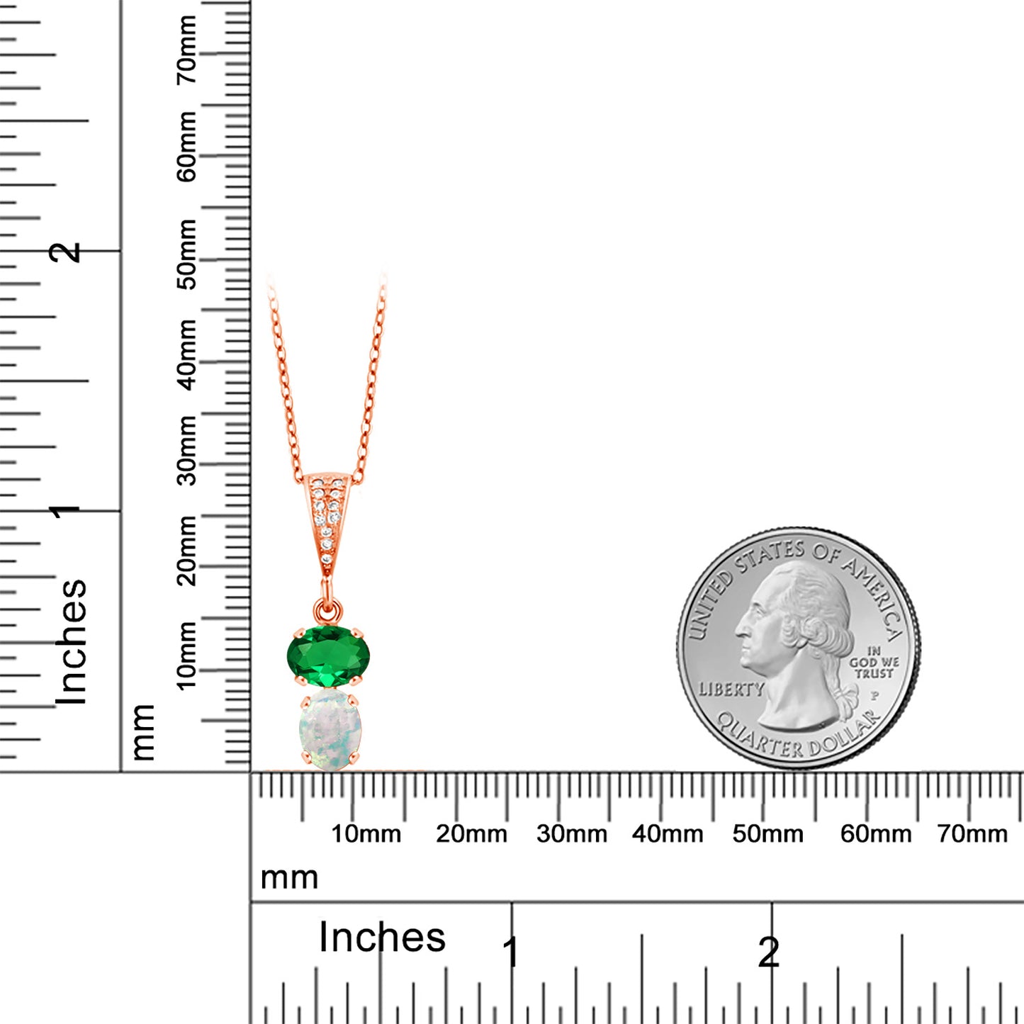 1.82カラット  ナノエメラルド ネックレス  シミュレイテッド ホワイトオパール シルバー925 18金 ピンクゴールド 加工  5月 誕生石