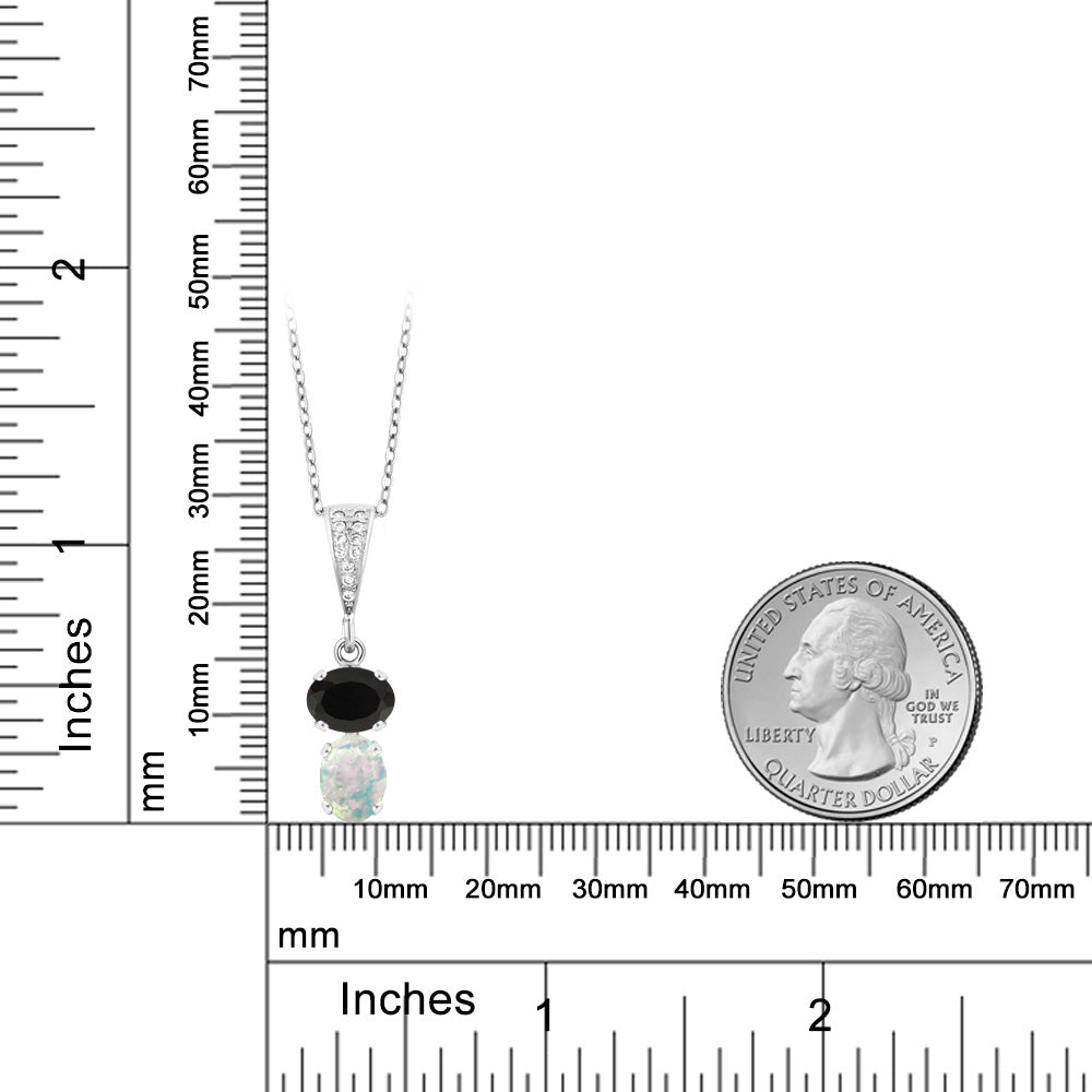 2.37カラット 天然 オニキス ネックレス シミュレイテッド ホワイトオパール シルバー925 8月 誕生石