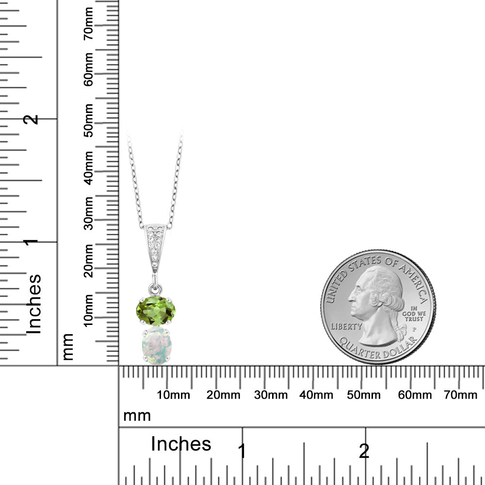 2.45カラット 天然石 ペリドット ネックレス シミュレイテッド ホワイトオパール シルバー925 8月 誕生石