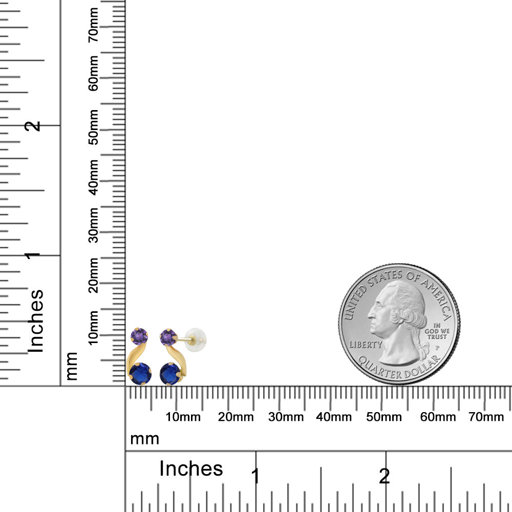 0.7カラット シンセティック サファイア ピアス 天然 アメジスト 14金 イエローゴールド K14 9月 誕生石