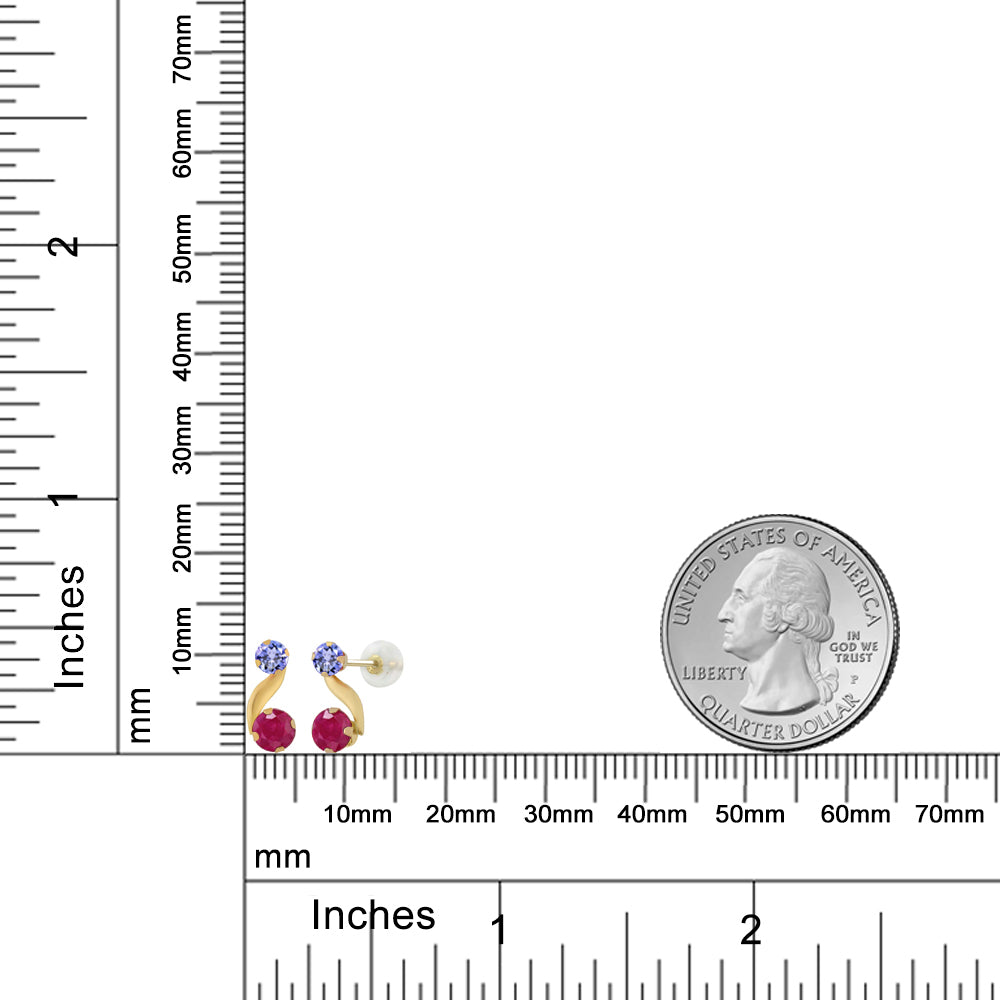 0.84カラット  天然 ルビー ピアス  天然石 タンザナイト 14金 イエローゴールド K14  7月 誕生石